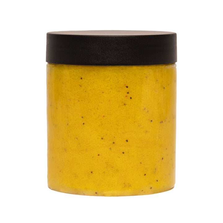 INGREDIENTS Cane Sugar Sucrose Vegetable Glycerin  Distilled Water Sodium Cocoyl Isethionate Cocamidopropyl Betaine Stearic Acid Organic Turmeric Powder Shea Butter Butyrospermum Parkii Sunflower Seed Oil  Helianthus Annuus seed Oil  Turmeric Essential Oil Phenoxyethanol, Benzoic Acid, Dehydroacetic acid  Skin Safe Colorants Biodegradable Glitter   